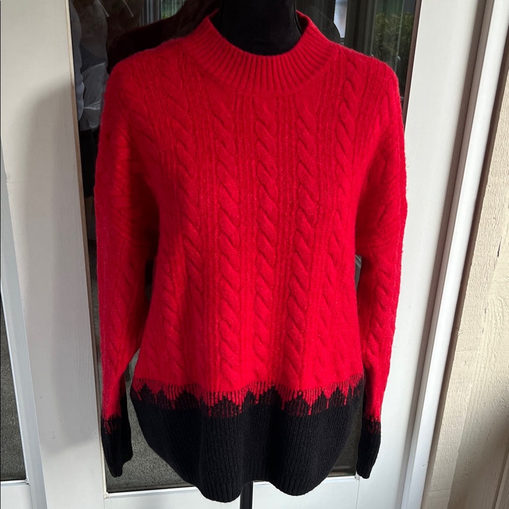 Red and Black Cable Knit Sweater